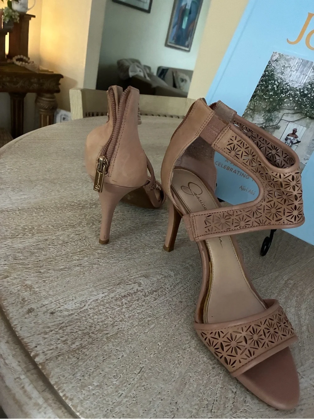 Jessica Simpson Laser-Cut Strappy High Heels - Tan